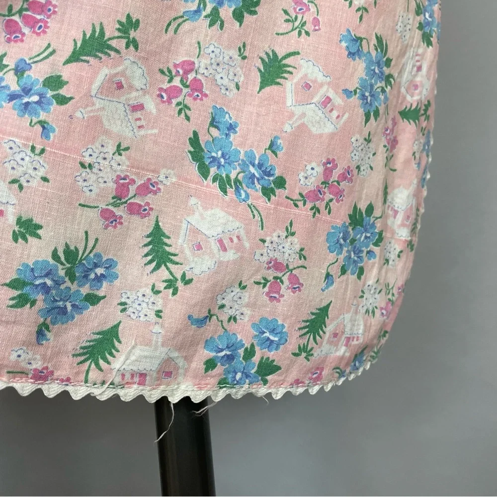Vintage Half Apron Hostess Wedding Chapel Church Floral Pattern Sheer White Pink
